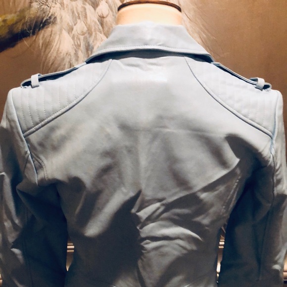 Faux Blue Leather Zip Motorcycle Audition Jacket - Picture 5 of 7